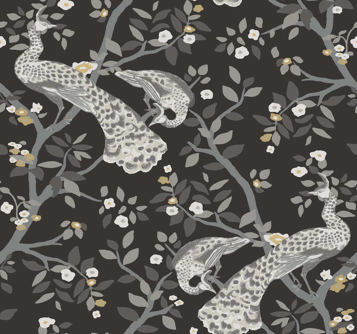 York Plume Black/Gold Wallpaper