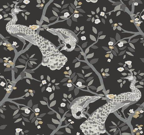 York Plume Black/Gold Wallpaper