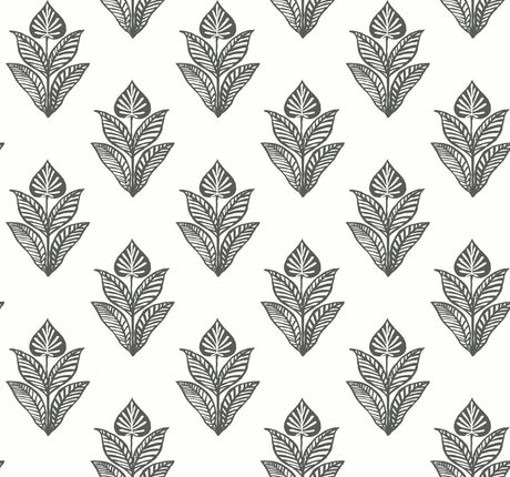 York Lotus Motif Black/White Wallpaper