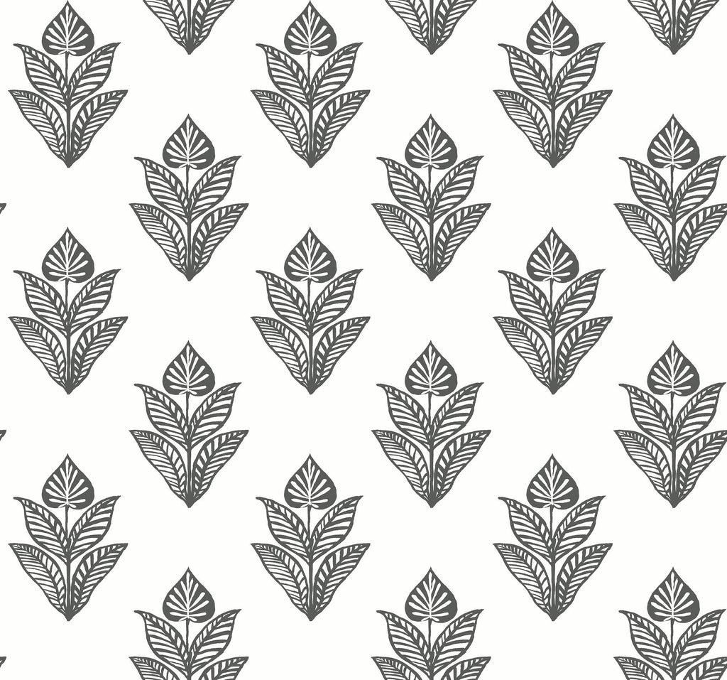 York Lotus Motif Black/White Wallpaper