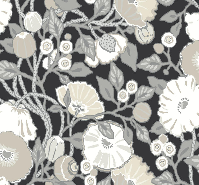 York Vincent Poppies Black/Cream Wallpaper