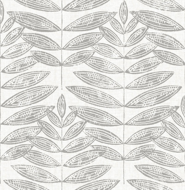 A-Street Prints Akira Grey Leaf Wallpaper