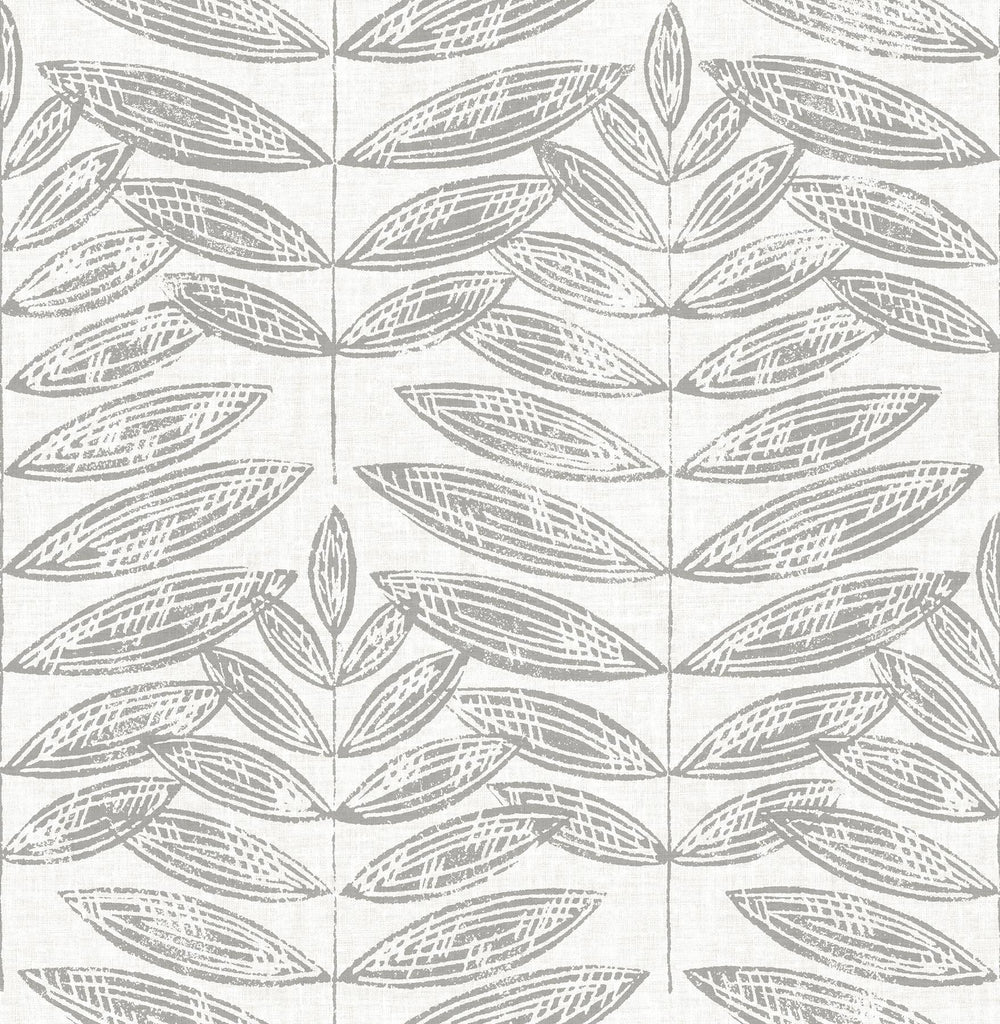 A-Street Prints Akira Grey Leaf Wallpaper