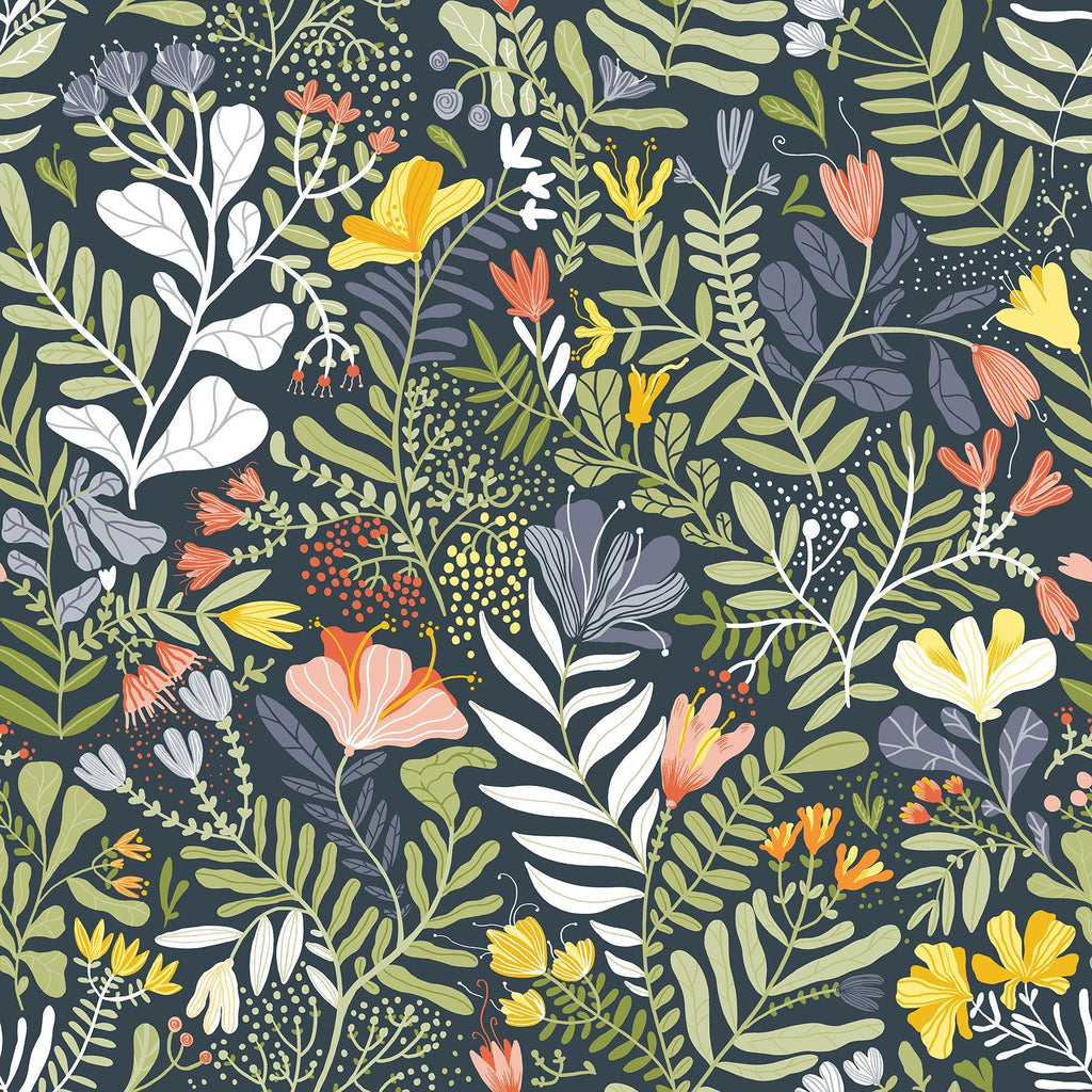 A-Street Prints Brittsommar Navy Woodland Floral Wallpaper