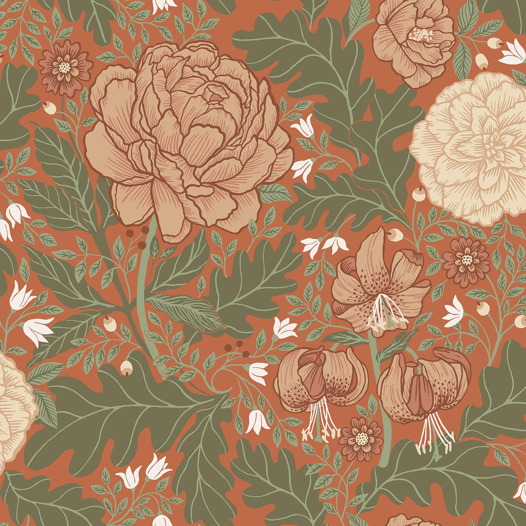 A-Street Prints Camille Red Peony & Lily Persimmon Wallpaper