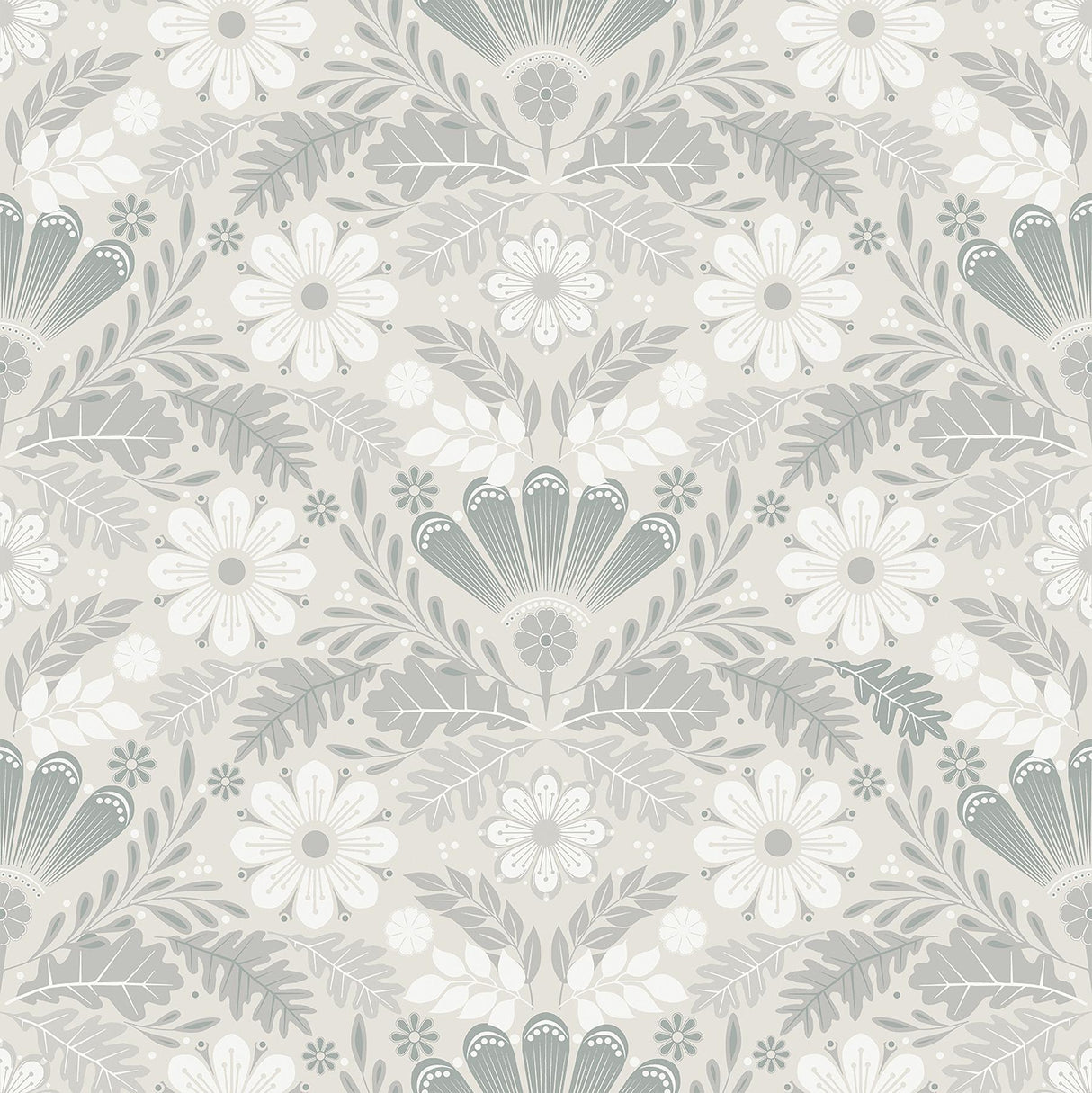 A-Street Prints Klockrike Light Grey Botanical Damask Wallpaper
