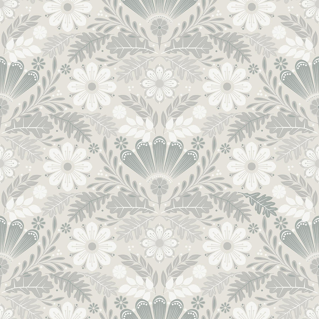 A-Street Prints Klockrike Light Grey Botanical Damask Lt Grey Wallpaper