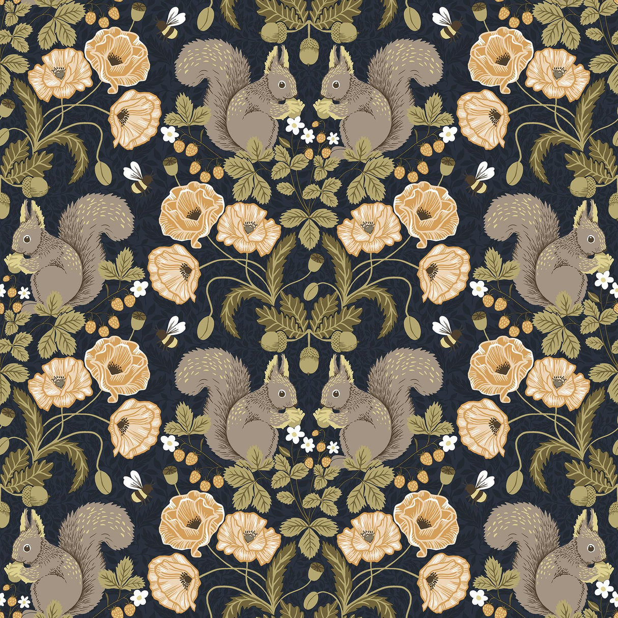 A-Street Prints Kurre Dark Blue Woodland Damask Dark blue Wallpaper