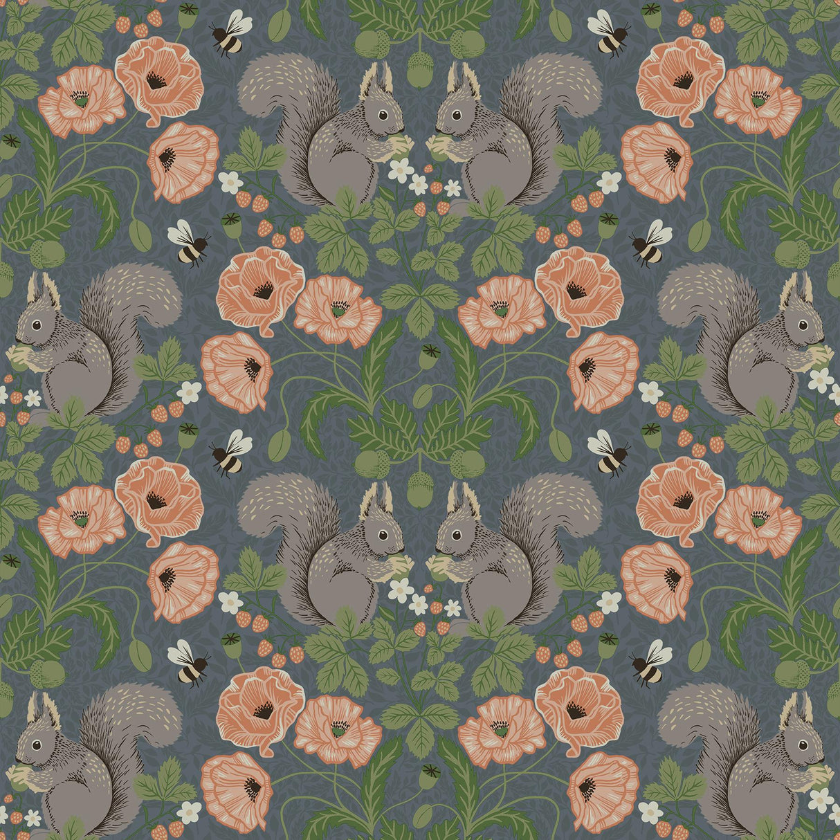 A-Street Prints Kurre Blue Woodland Damask Blue Coral Wallpaper