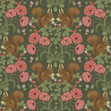 A-Street Prints Kurre Dark Green Woodland Damask Green Red Wallpaper