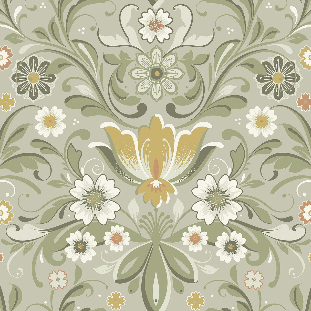 A-Street Prints Ostanskar Green Retro Floral Wallpaper