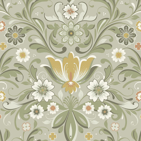 A-Street Prints Ostanskar Green Retro Floral Wallpaper