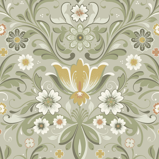 A-Street Prints Ostanskar Green Retro Floral Wallpaper