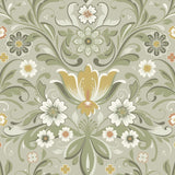 A-Street Prints Ostanskar Green Retro Floral Grey Yellow Wallpaper