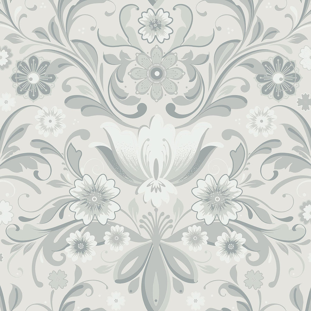 A-Street Prints Ostanskar Light Grey Retro Floral Wallpaper