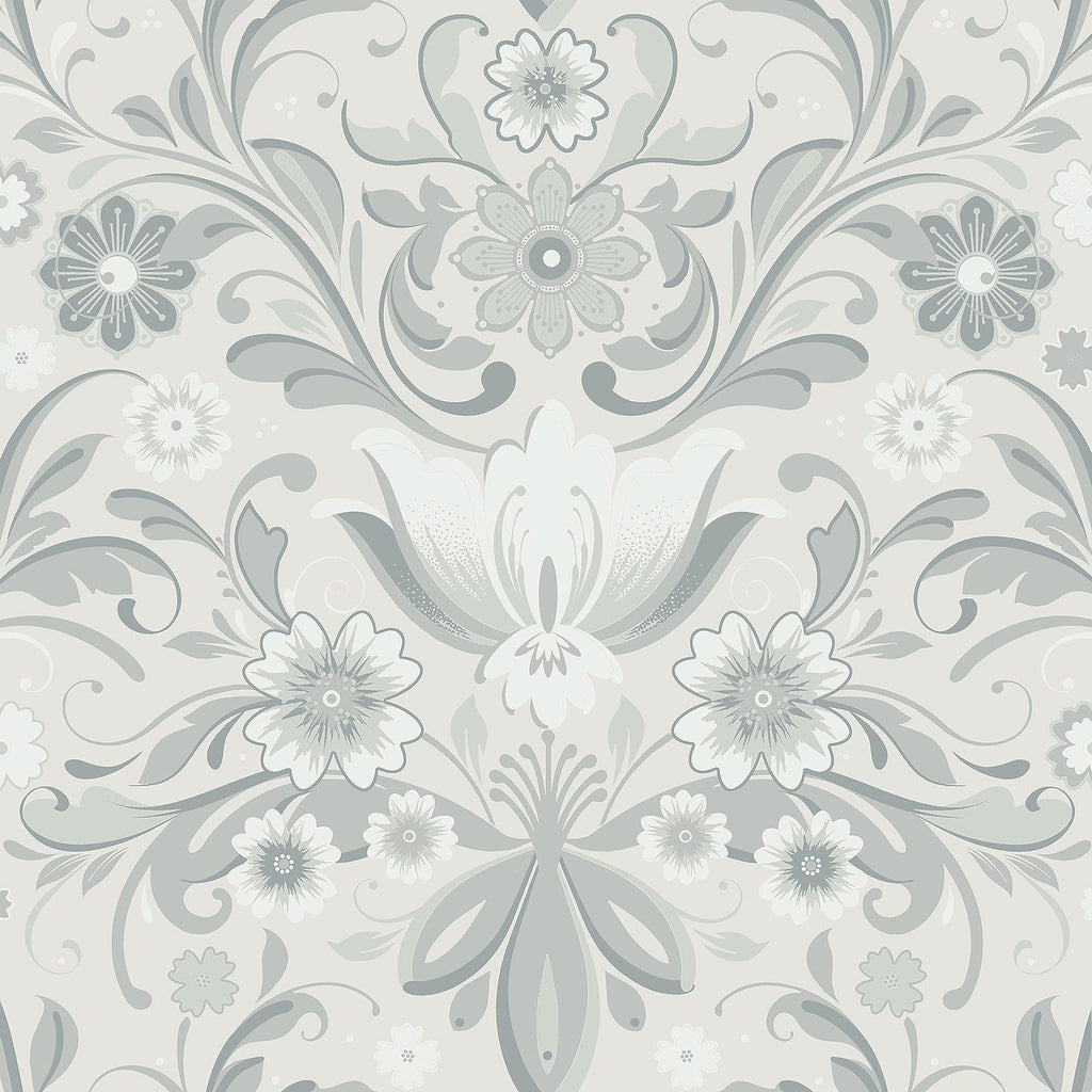 A-Street Prints Ostanskar Light Grey Retro Floral Lt Grey Wallpaper