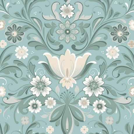 A-Street Prints Ostanskar Turquoise Retro Floral Wallpaper