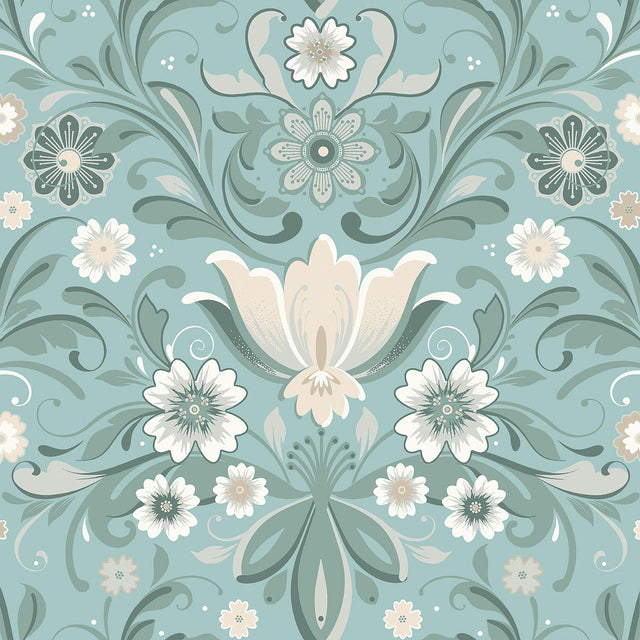 A-Street Prints Ostanskar Turquoise Retro Floral Wallpaper