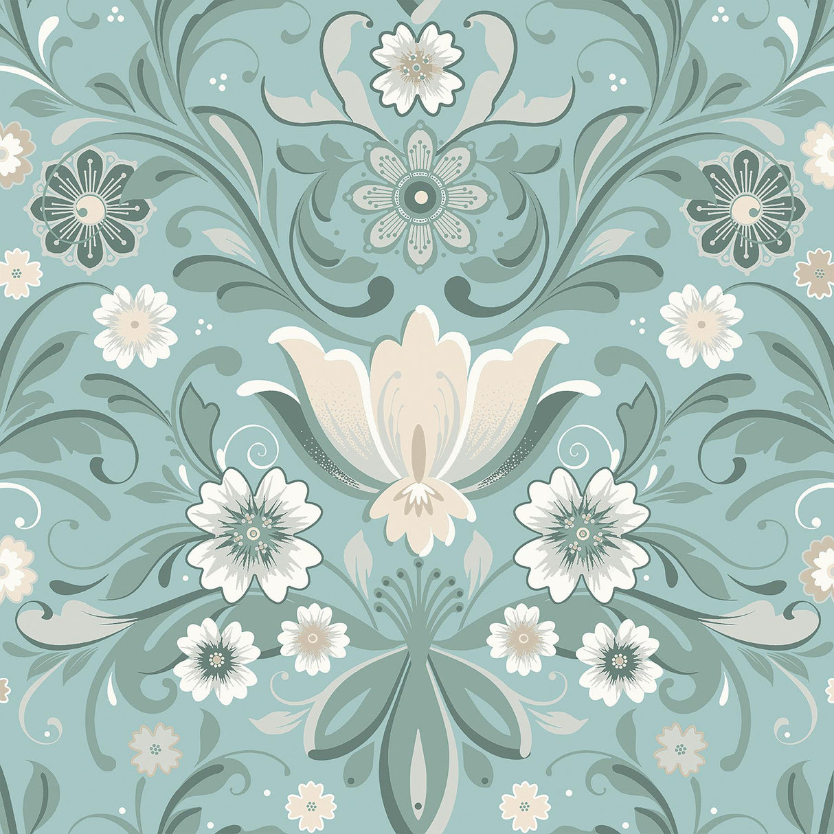 A-Street Prints Ostanskar Retro Floral Turquoise Wallpaper