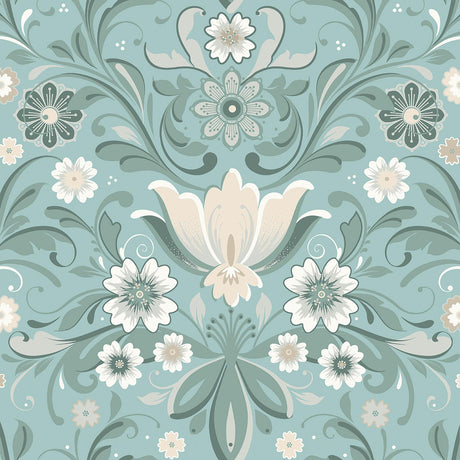 A-Street Prints Ostanskar Retro Floral Turquoise Wallpaper