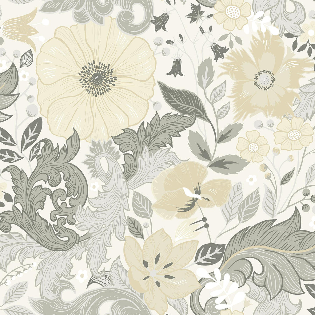 A-Street Prints Victoria Pastel Floral Nouveau White Grey Wallpaper