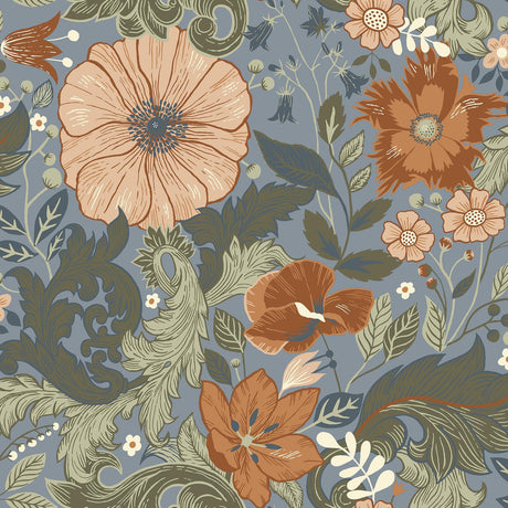 A-Street Prints Victoria Blue Floral Nouveau Wallpaper