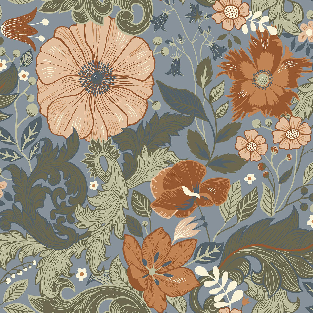 A-Street Prints Victoria Floral Nouveau Blue Wallpaper