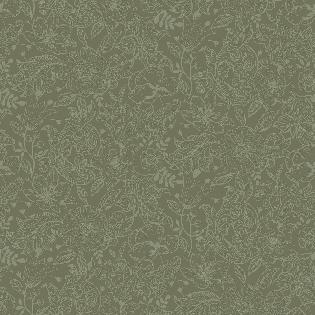 A-Street Prints Wilma Green Floral Block Print Wallpaper