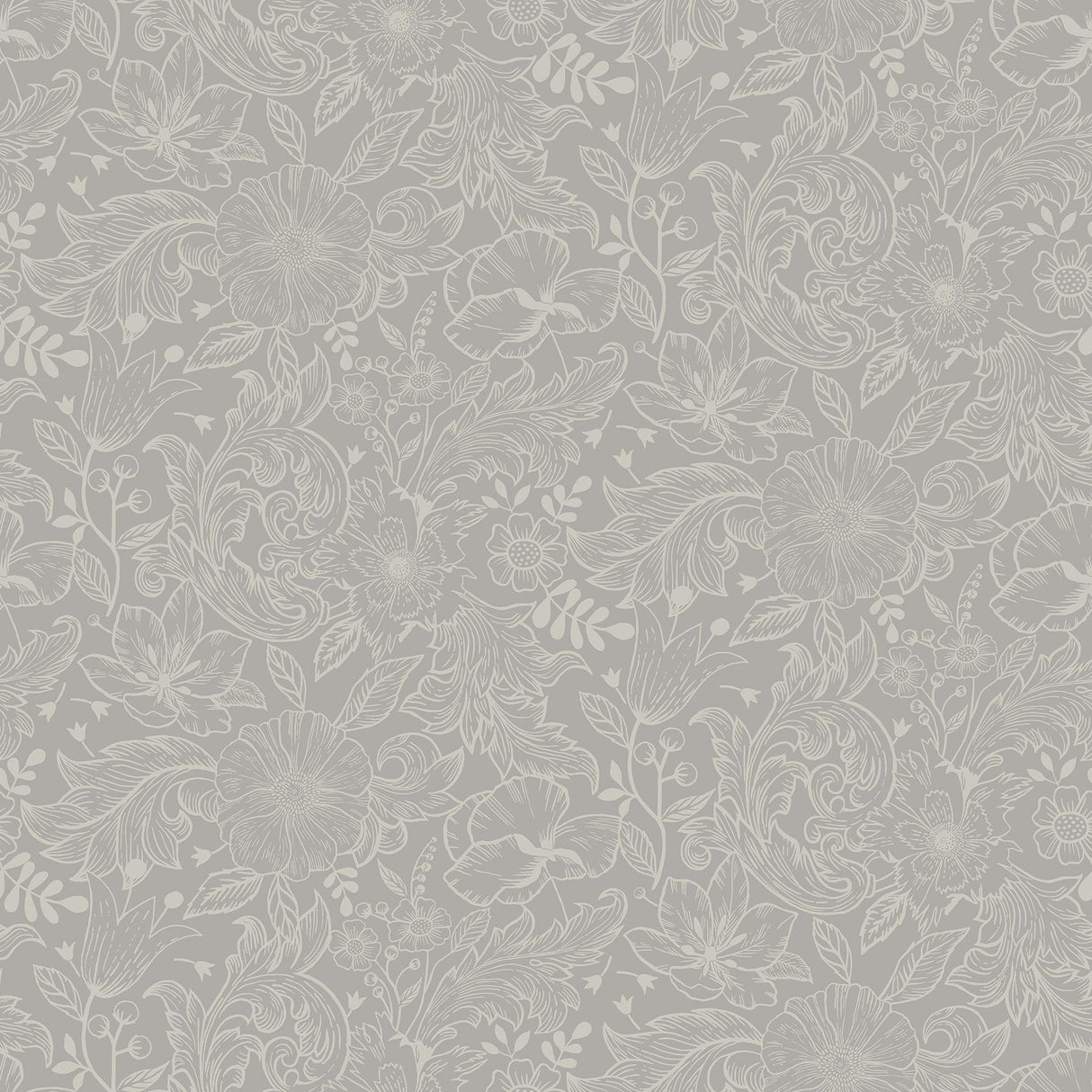 A-Street Prints Wilma Grey Floral Block Print Wallpaper