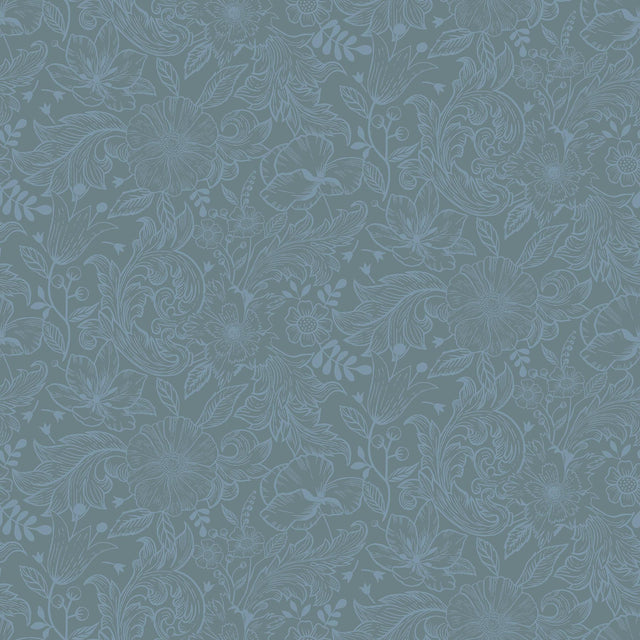 A-Street Prints Wilma Blue Floral Block Print Wallpaper