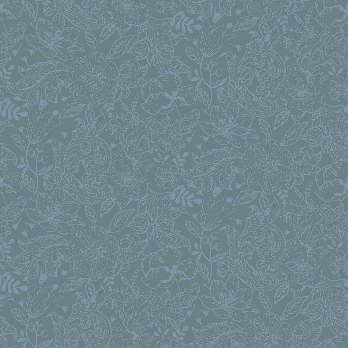 A-Street Prints Wilma Floral Block Print Blue Wallpaper