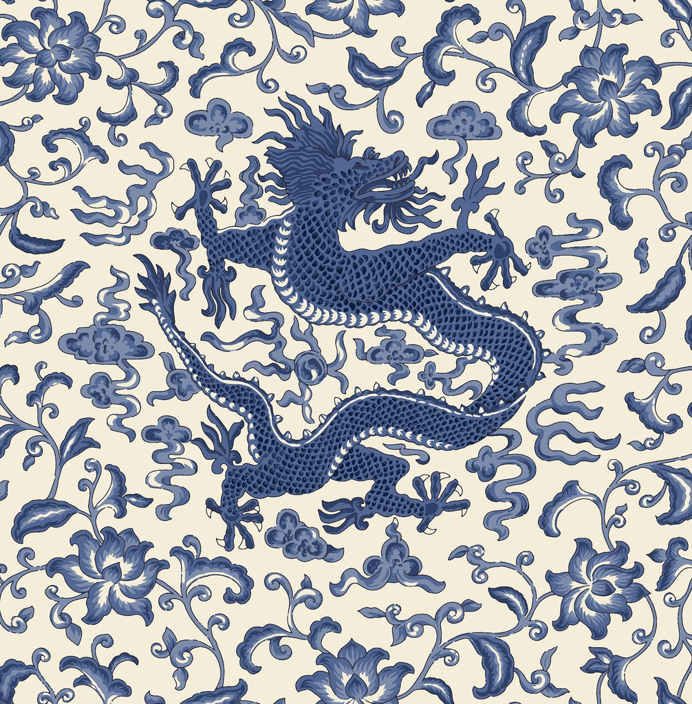 Brewster Home Fashions Indigo Chi'en Dragon Scalamandre Self Adhesive Wallpaper
