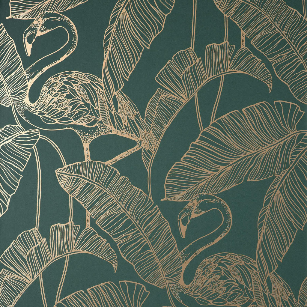 Brewster Home Fashions Mulholland Dark Green Flamingo Wallpaper