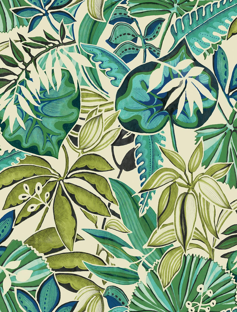 Brewster Home Fashions Feuilles Peel & Stick Turquoise Wallpaper
