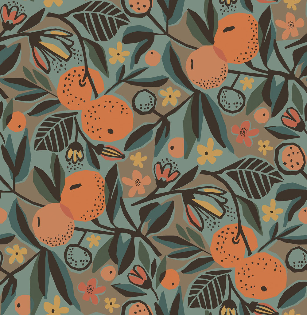 Brewster Home Fashions Clementine Garden Peel & Stick Teal Wallpaper