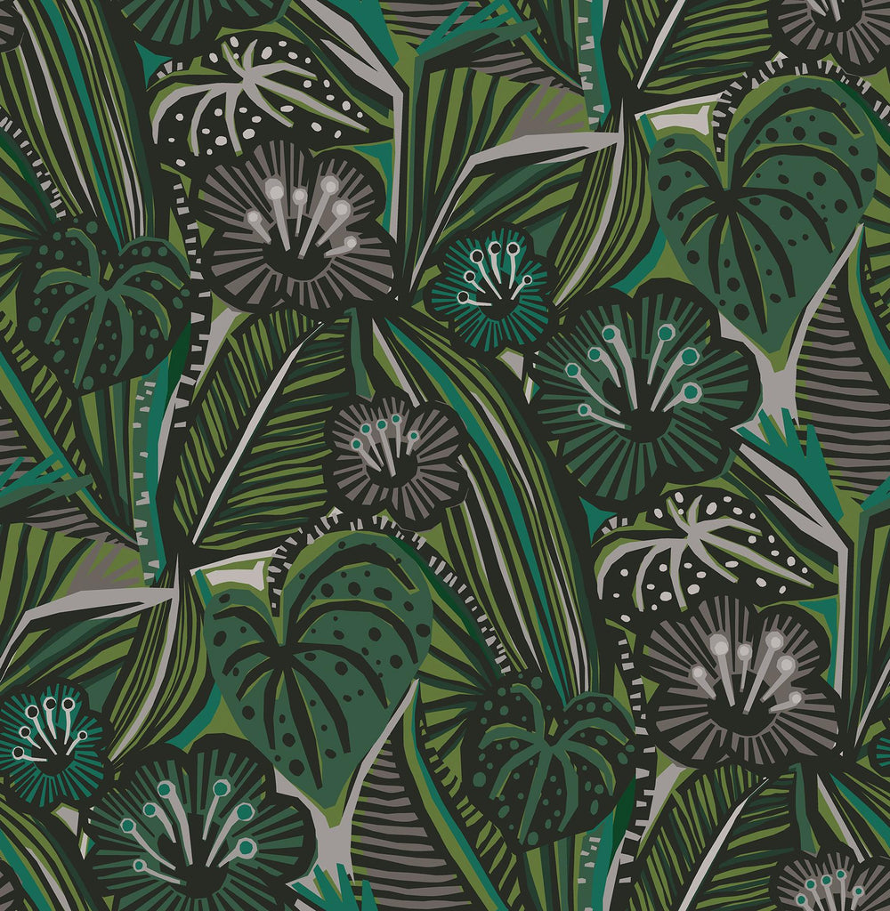 Brewster Home Fashions Lotusland Peel & Stick Greens Wallpaper
