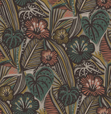Brewster Home Fashions Lotusland Peel & Stick Coral Teal Wallpaper