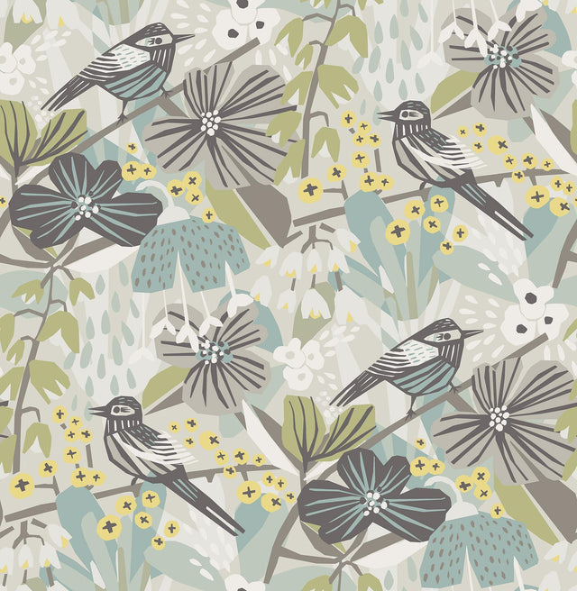 Brewster Home Fashions Grey Aqua Jaybird Peel & Stick Wallpaper