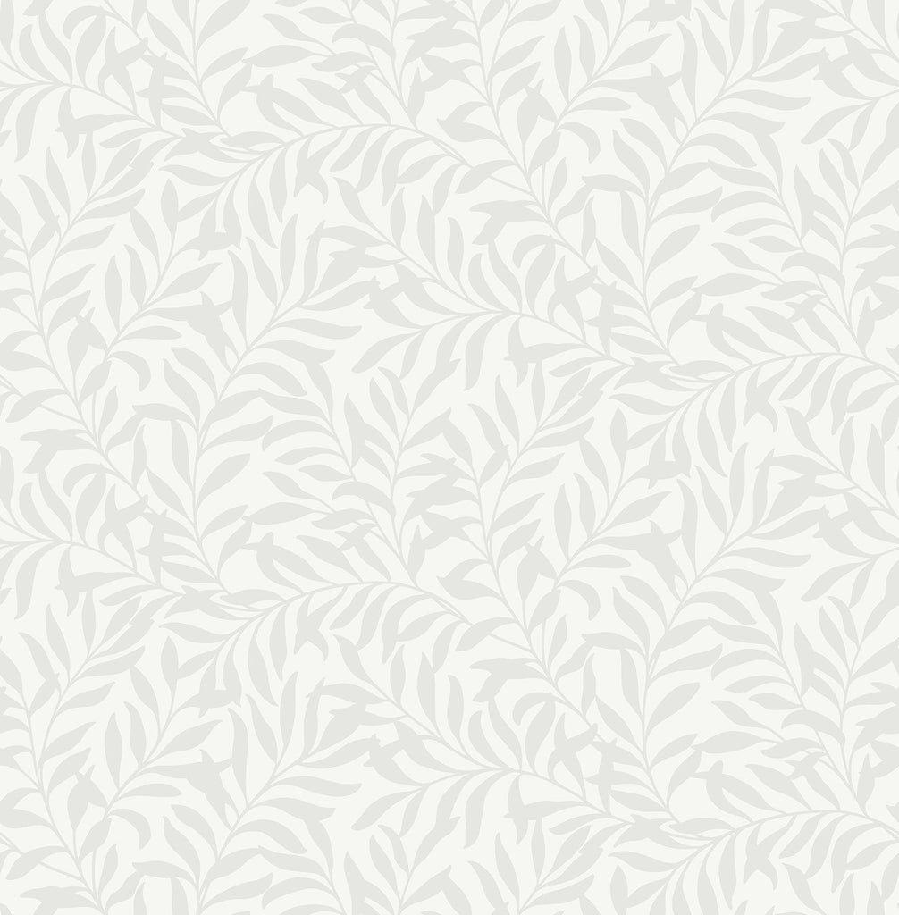 Brewster Home Fashions Salix Silver Leaf Grey/White Wallpaper