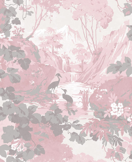 Brewster Home Fashions Eden Pink Crane Lagoon Wallpaper