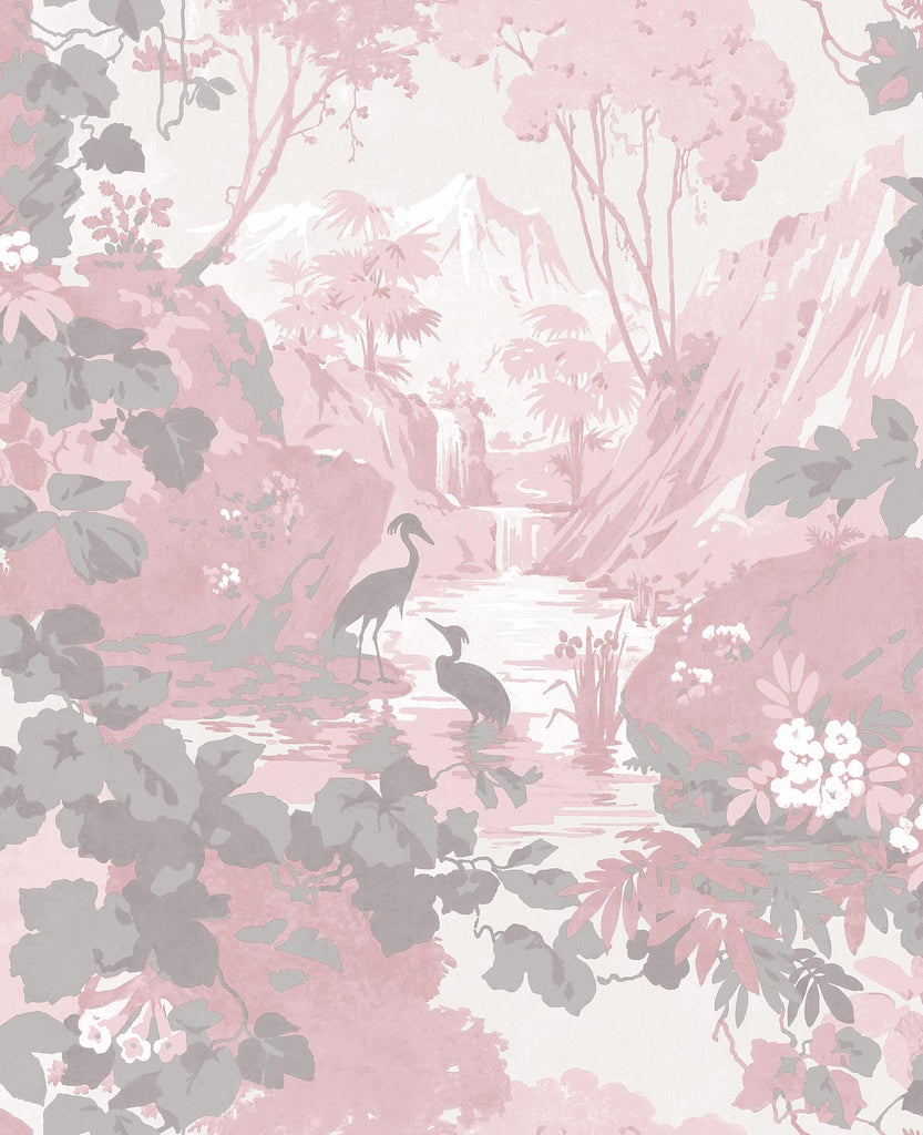 Brewster Home Fashions Eden Pink Crane Lagoon Wallpaper