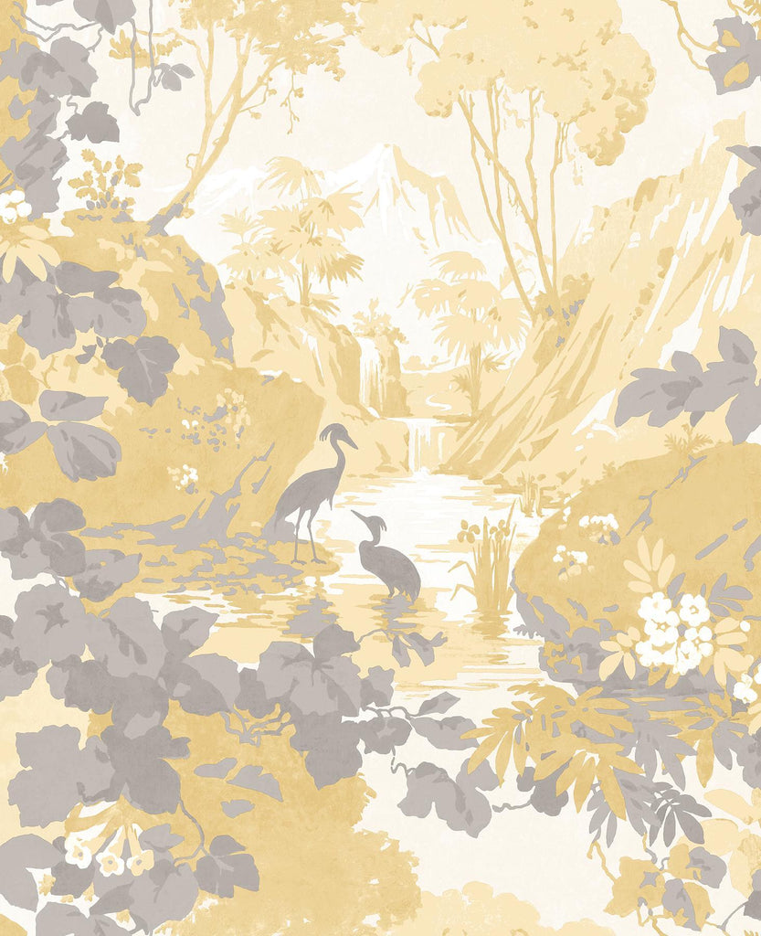 Brewster Home Fashions Eden Mustard Crane Lagoon Wallpaper