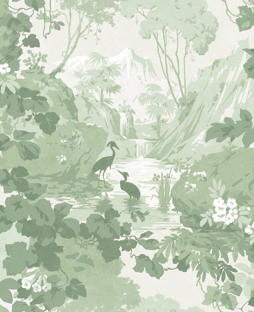 Brewster Home Fashions Eden Crane Lagoon Sage Wallpaper