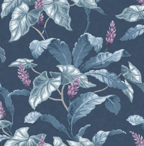 Brewster Home Fashions Meridian Parade Blue Tropical Leaves Dark Blue/Purple Wallpaper