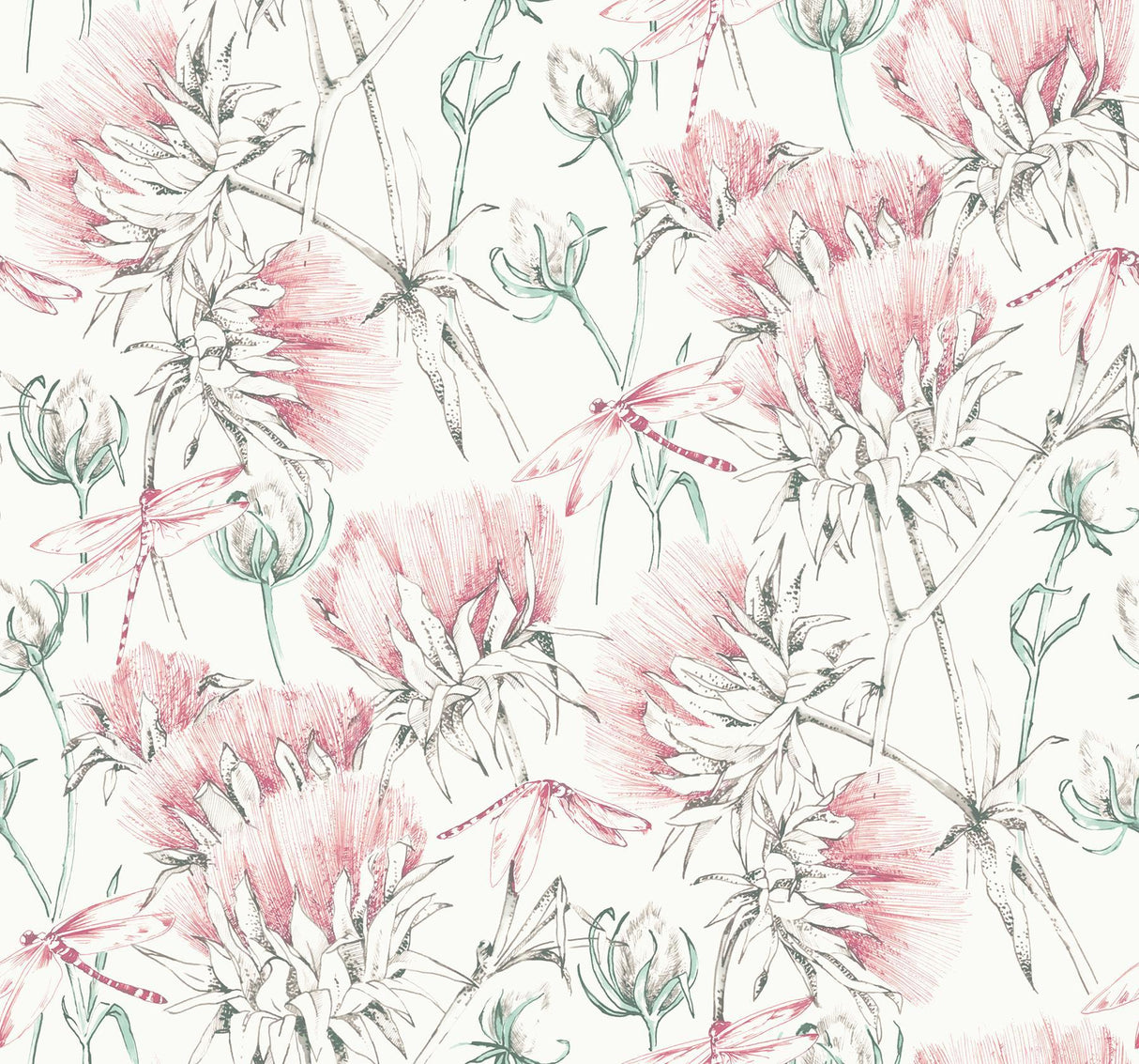 A-Street Prints Mariell Pink Dragonfly Wallpaper
