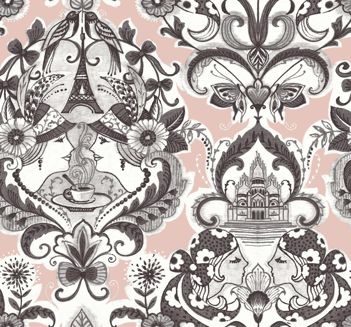 A-Street Prints Sadie Blush Parisian Damask Wallpaper