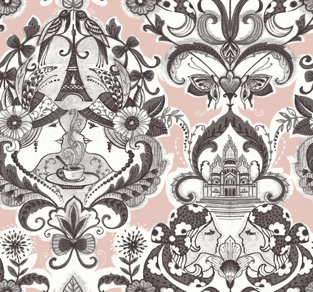 A-Street Prints Sadie Blush Parisian Damask Wallpaper