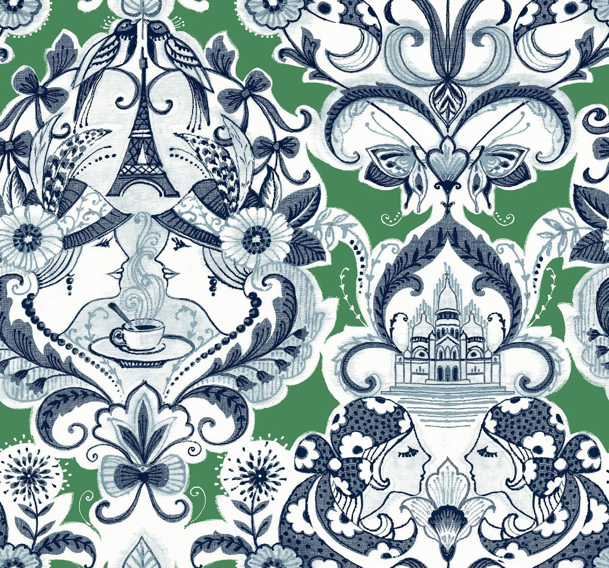 A-Street Prints Sadie Green Parisian Damask Wallpaper