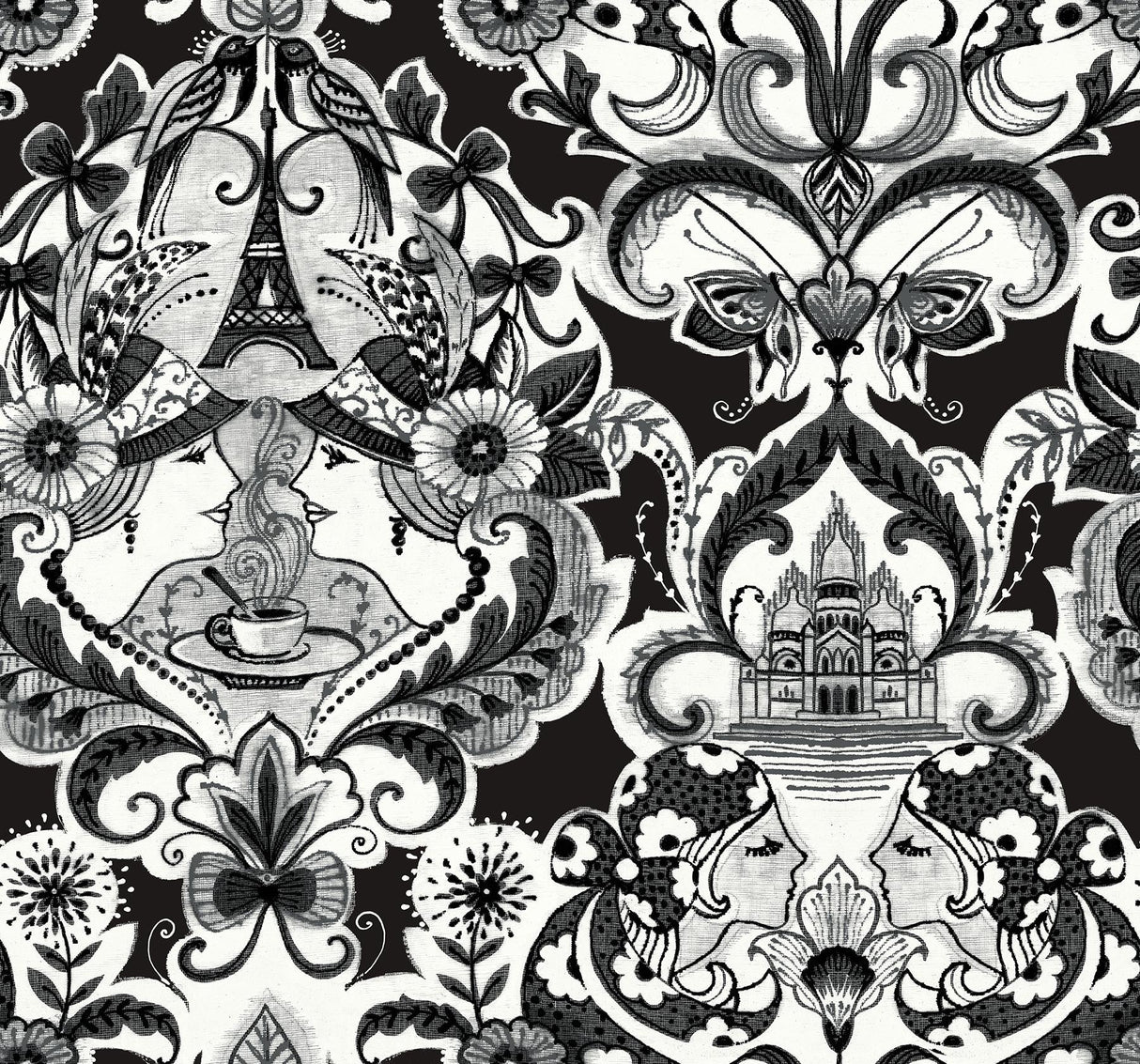A-Street Prints Sadie Black Parisian Damask Wallpaper