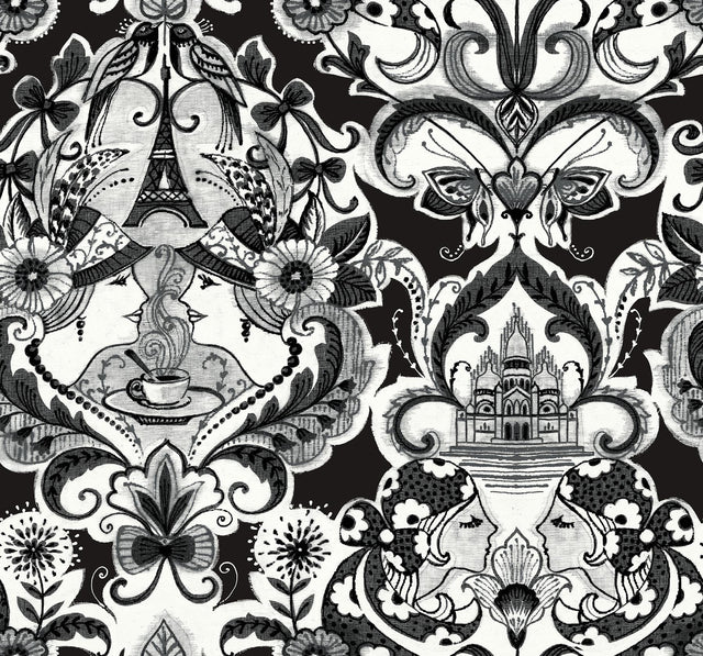 A-Street Prints Sadie Black Parisian Damask Wallpaper